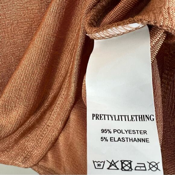 NWT PrettyLittleThing Mini Dress Size 4 Toffee Brown Textured Strappy Cocktail - Picture 7 of 8